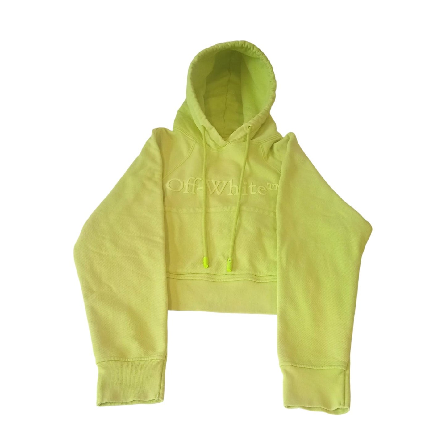 OFF-WHITE Oversized Long Sleeve Hoodie Lime Green Cotton Ladies XS NEW RRP515