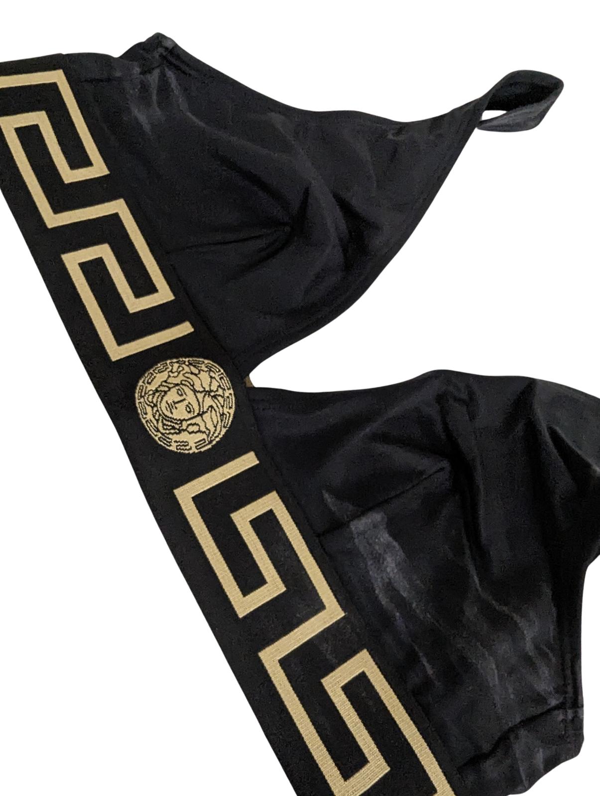 VERSACE Black Bikini Tops Bralette Baroque Print V Neck Size S NEW RRP 155
