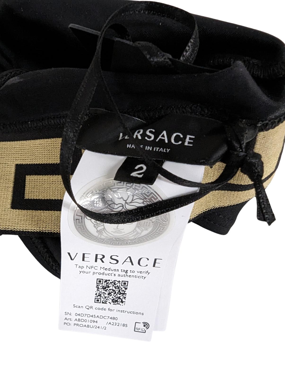 VERSACE Black Bikini Tops Bralette Baroque Print V Neck Size S NEW RRP 155