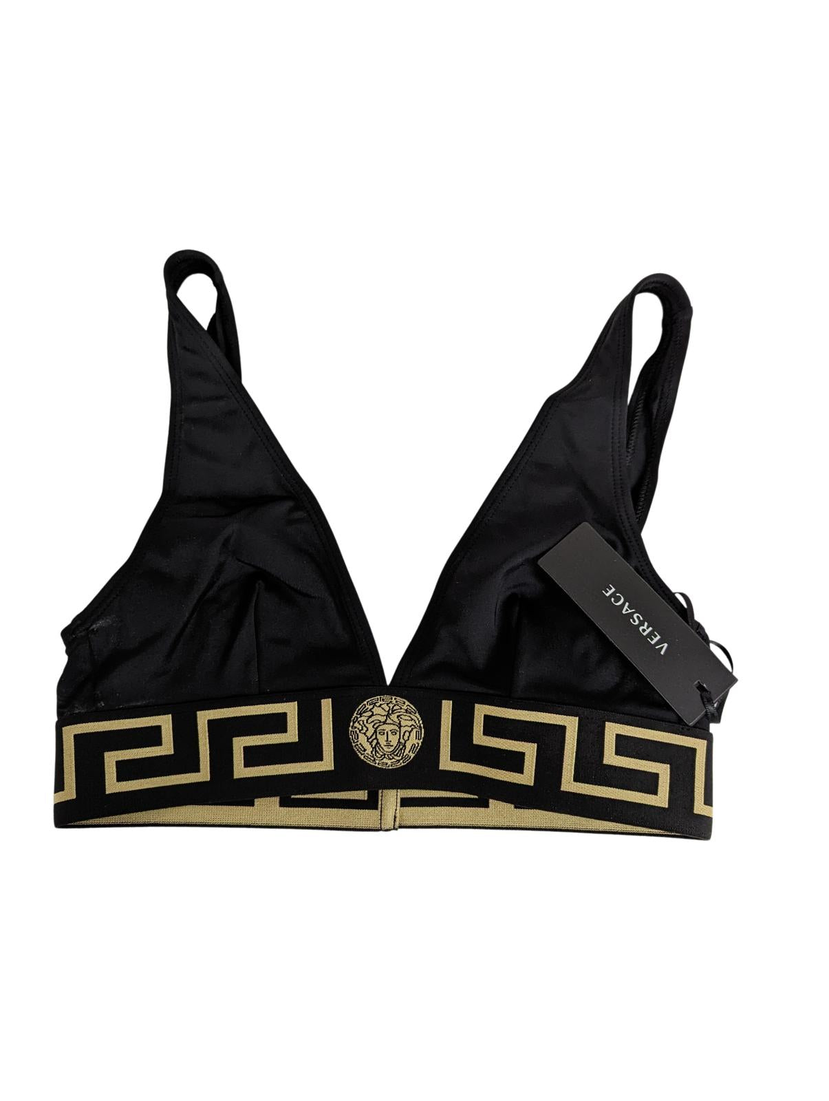 VERSACE Black Bikini Tops Bralette Baroque Print V Neck Size XS NEW RRP 155
