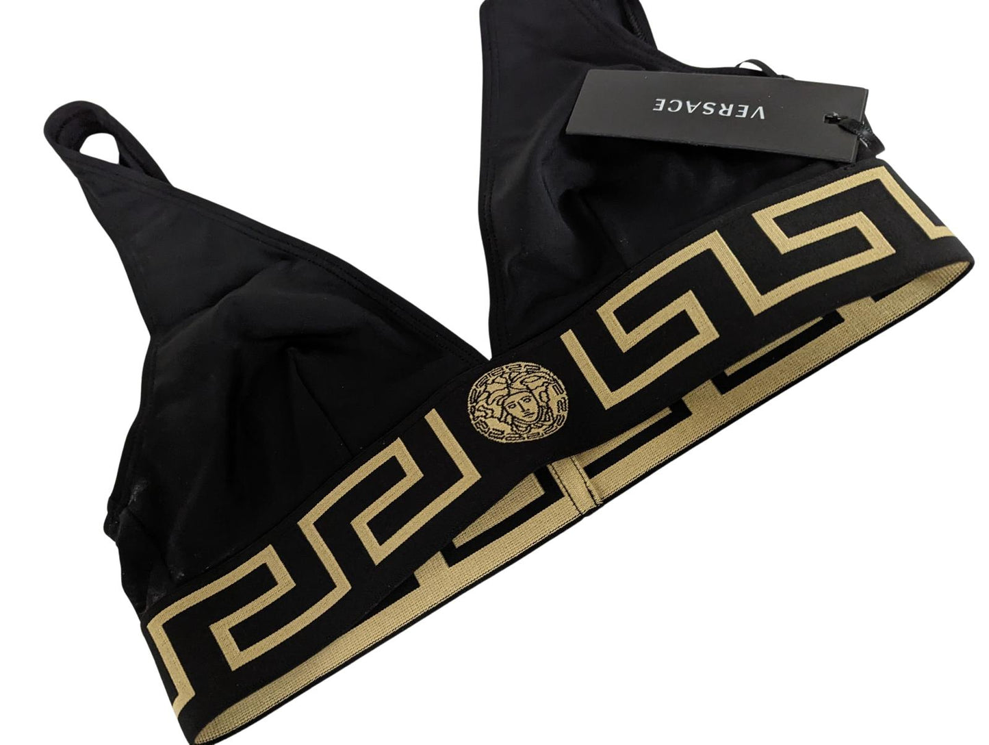 VERSACE Black Bikini Tops Bralette Baroque Print V Neck Size XS NEW RRP 155