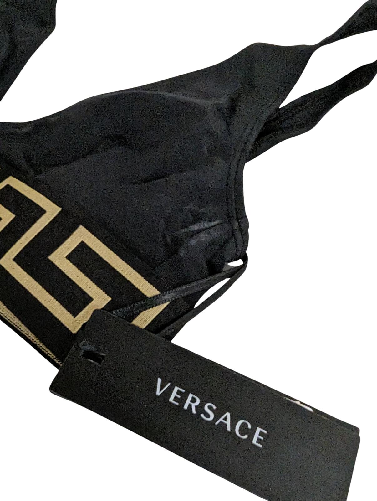 VERSACE Black Bikini Tops Bralette Baroque Print V Neck Size XS NEW RRP 155