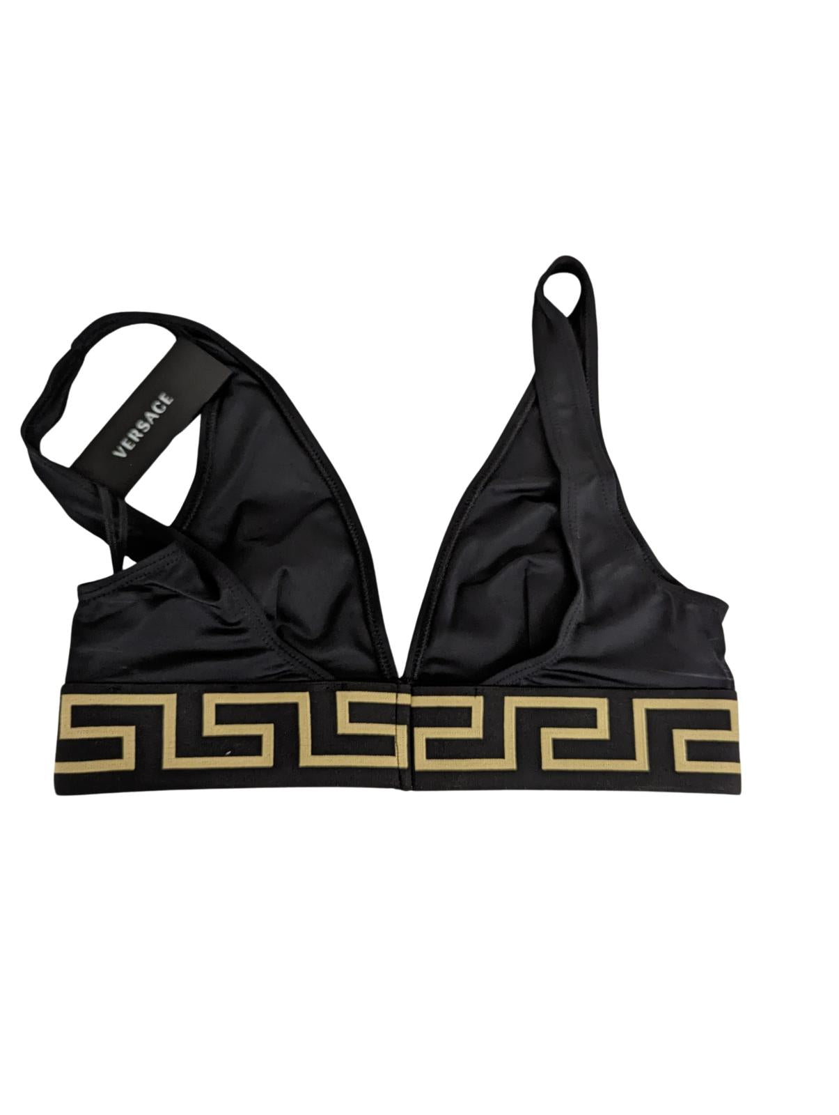 VERSACE Black Bikini Tops Bralette Baroque Print V Neck Size XS NEW RRP 155