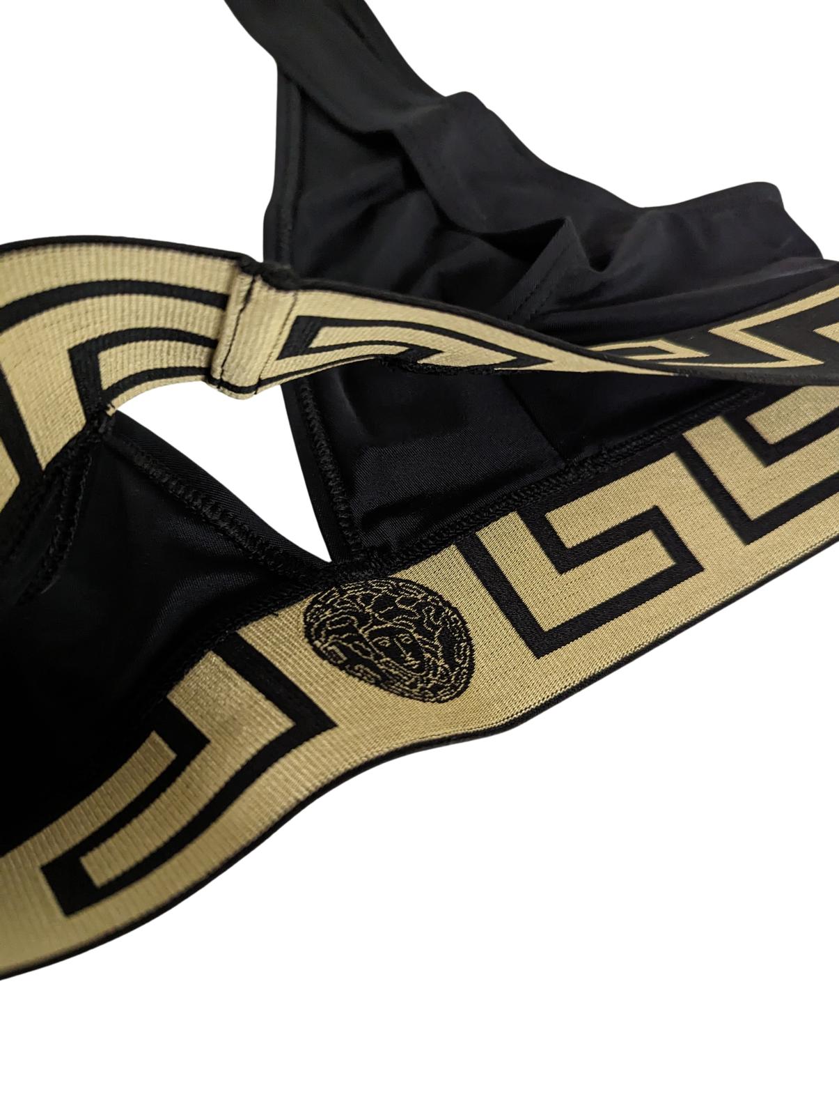 VERSACE Black Bikini Tops Bralette Baroque Print V Neck Size XS NEW RRP 155