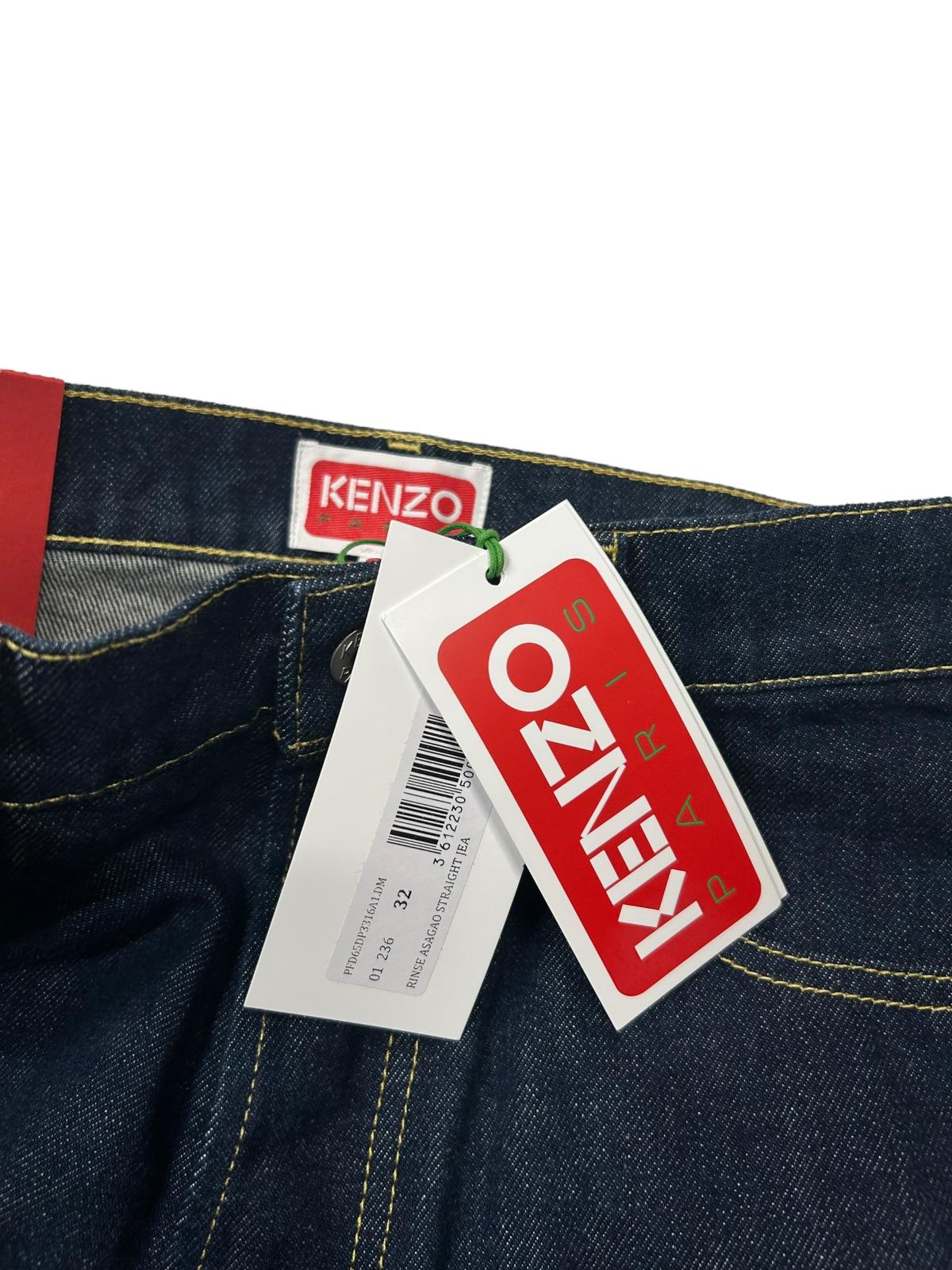 KENZO Denim Asagao Blue Straight Leg Jean Size 32 NEW RRP 330
