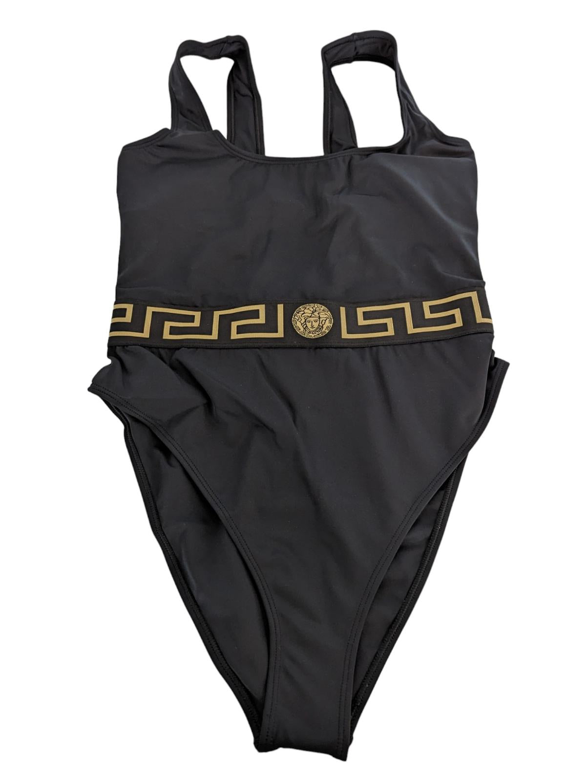 VERSACE Black Swimsuits Baroque Print Waist Detail Swimsuit Size M NEW RRP 255