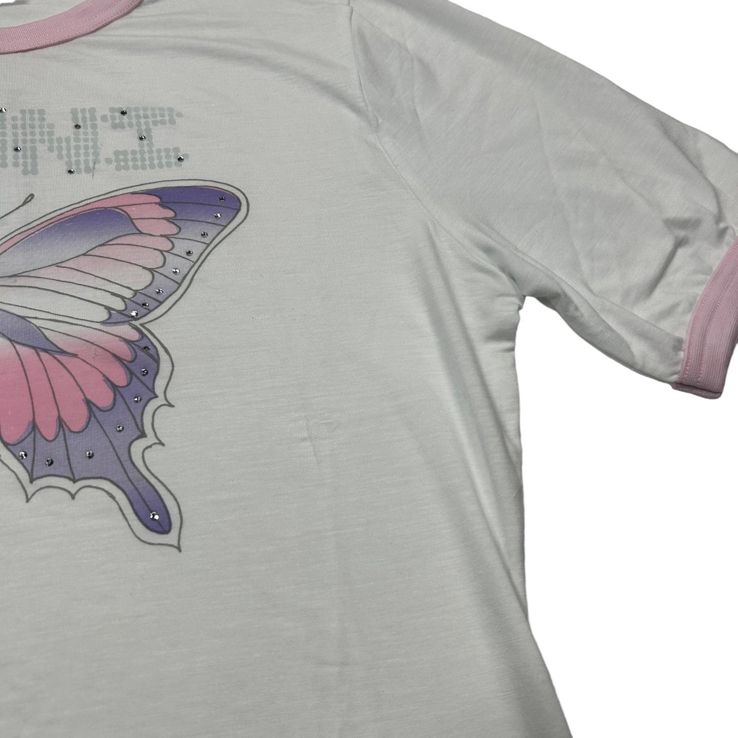 GANNI White T-Shirt Butterfly Crystal Large NEW RRP 95