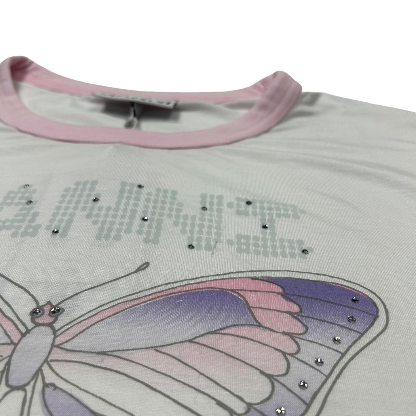 GANNI White T-Shirt Butterfly Crystal Large NEW RRP 95