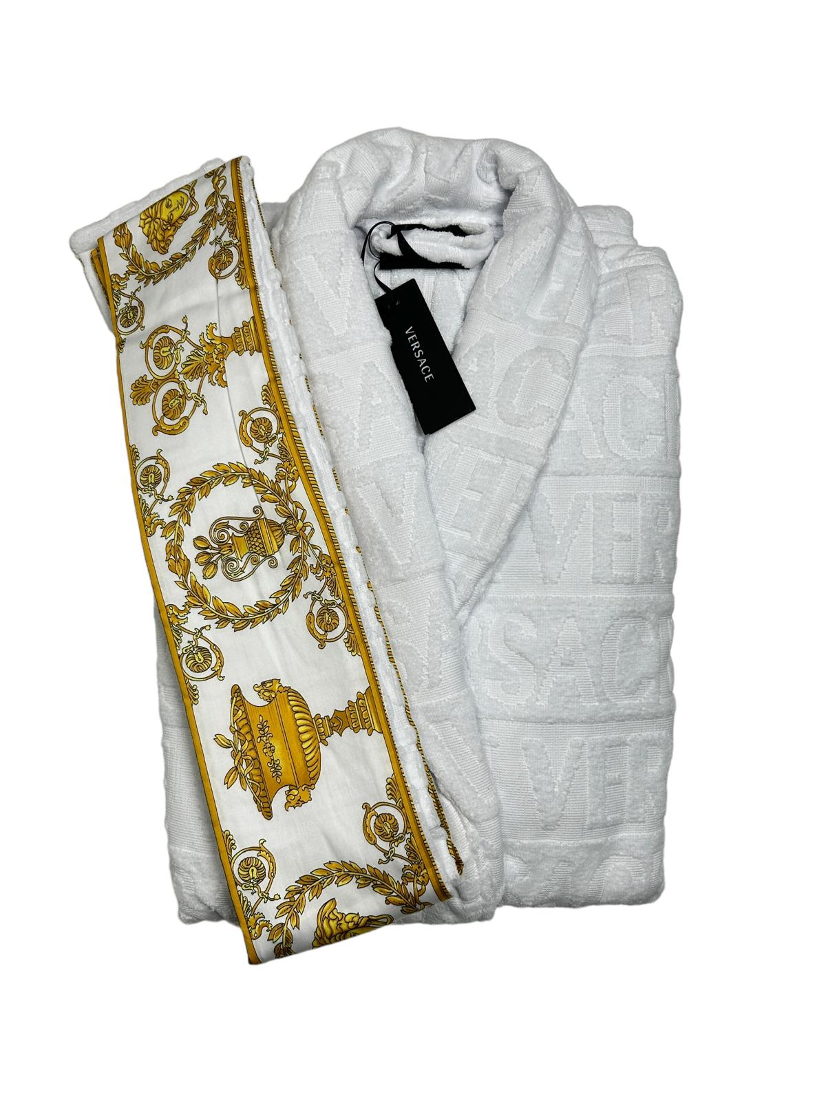 VERSACE Unisex Logo Cotton White Bath Robe Medium NEW RRP 390