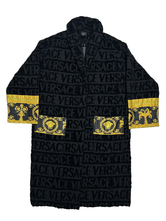 VERSACE Unisex Cotton Logo Black Bath Robe Small NEW RRP 390