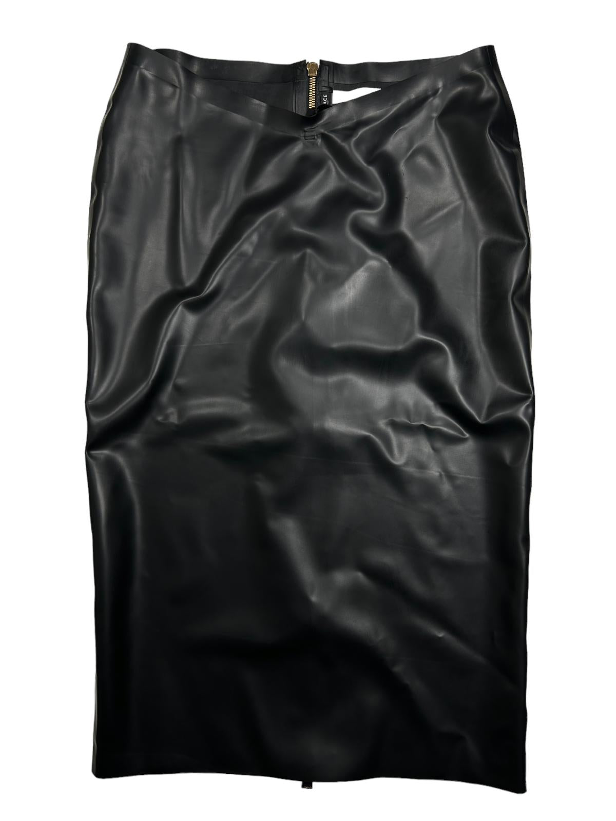 VERSACE Latex Black Knee Length Fitted Skirt Hip Strap Size 40 NEW RRP 1580