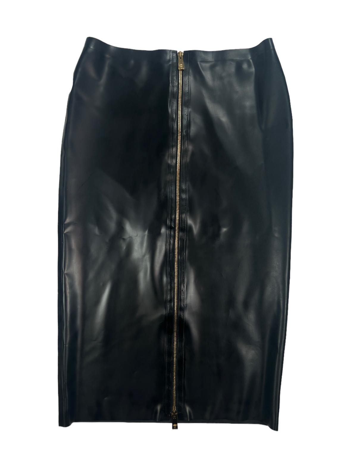 VERSACE Latex Black Knee Length Fitted Skirt Hip Strap Size 40 NEW RRP 1580