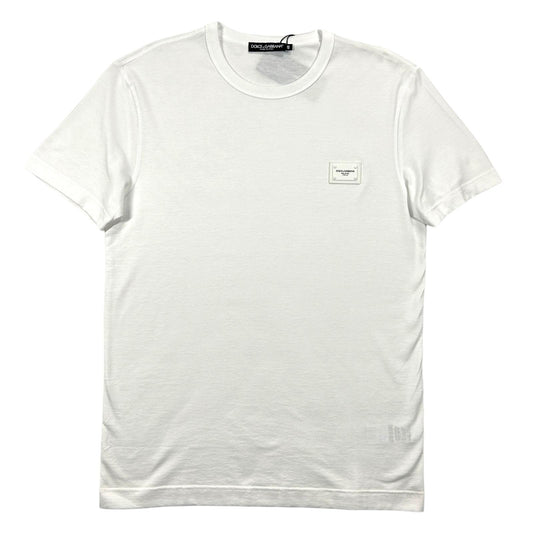DOLCE & GABBANA Plaque Logo White T-Shirt Size 48 NEW RRP 295