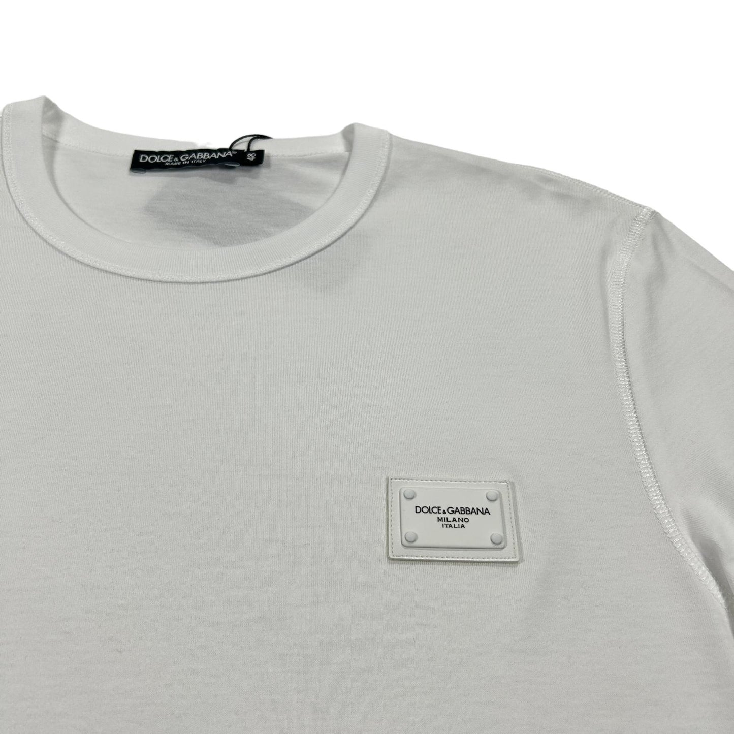DOLCE & GABBANA Plaque Logo White T-Shirt Size 48 NEW RRP 295