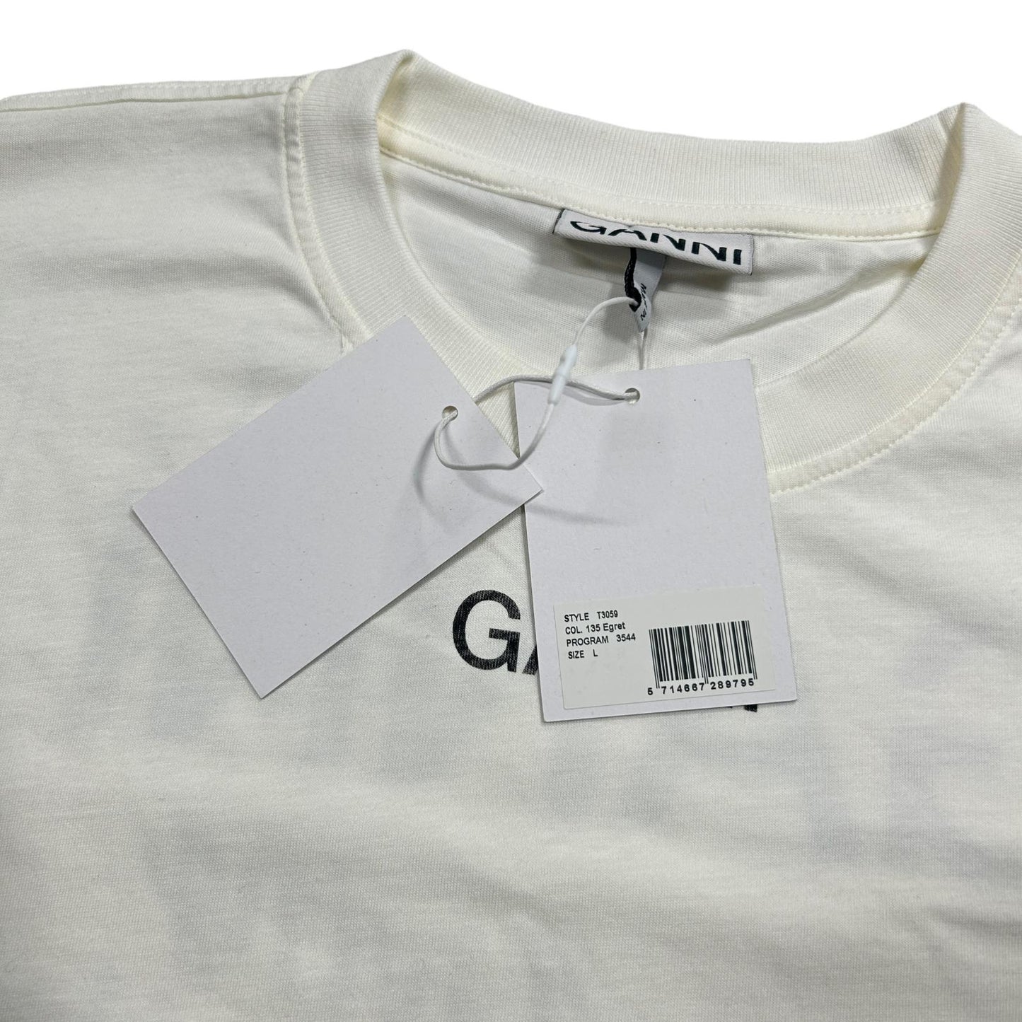 GANNI LS Cotton Logo Jersey White T-Shirt Large NEW RRP 115