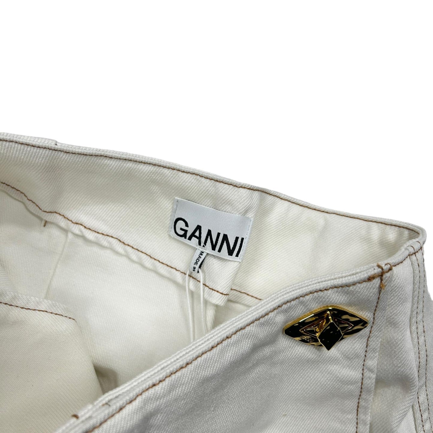 GANNI White Denim Mini Skirt Size 34 NEW RRP 195
