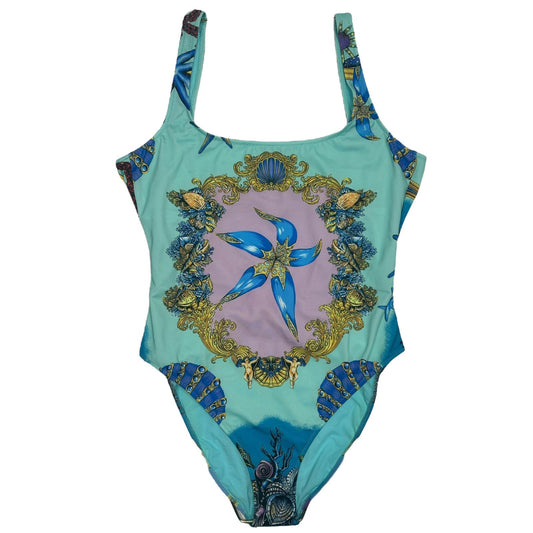VERSACE Classic Print Scoop Neck Blue Swimsuit Size 3 Large NEW RRP 480