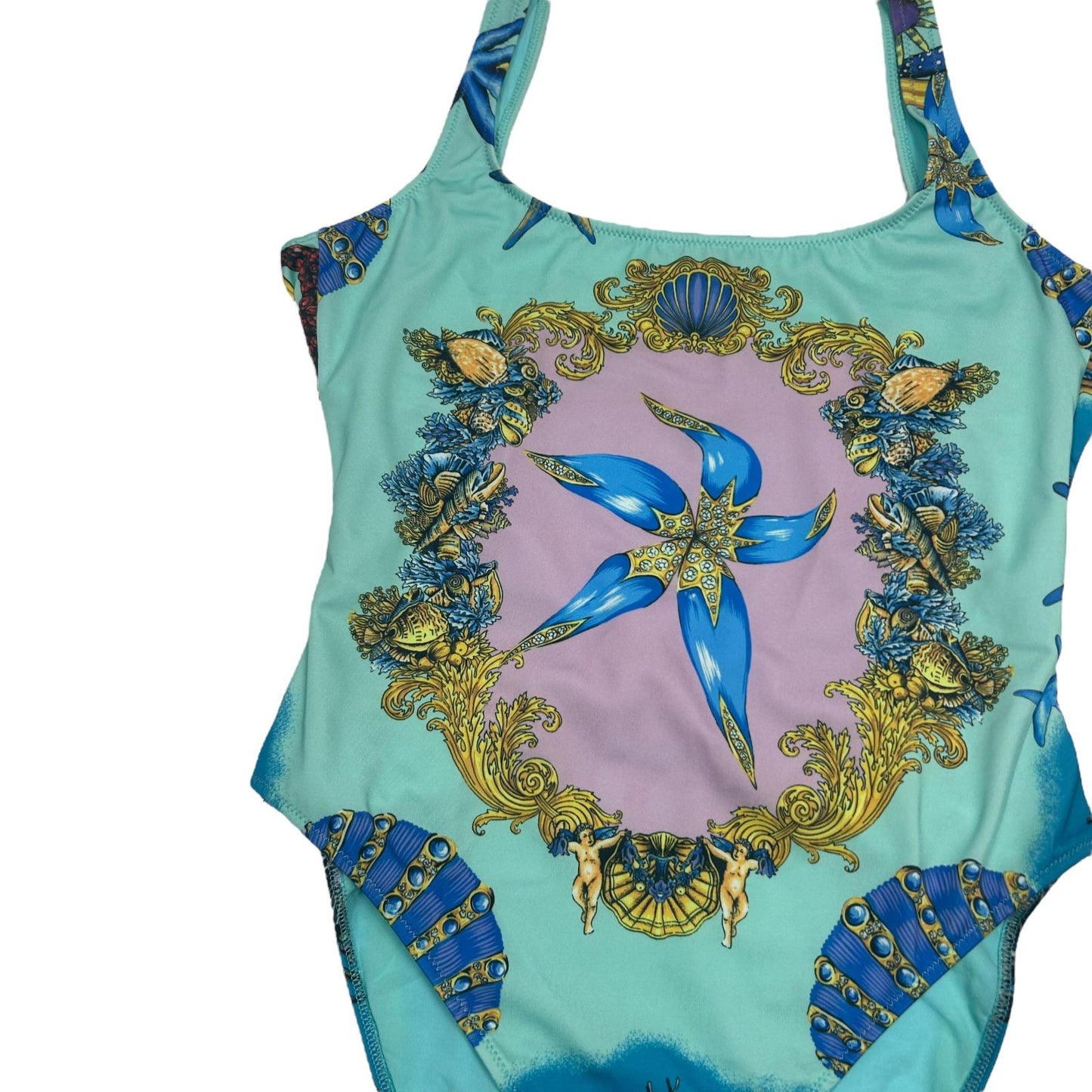 VERSACE Classic Print Scoop Neck Blue Swimsuit Size 3 Large NEW RRP 480