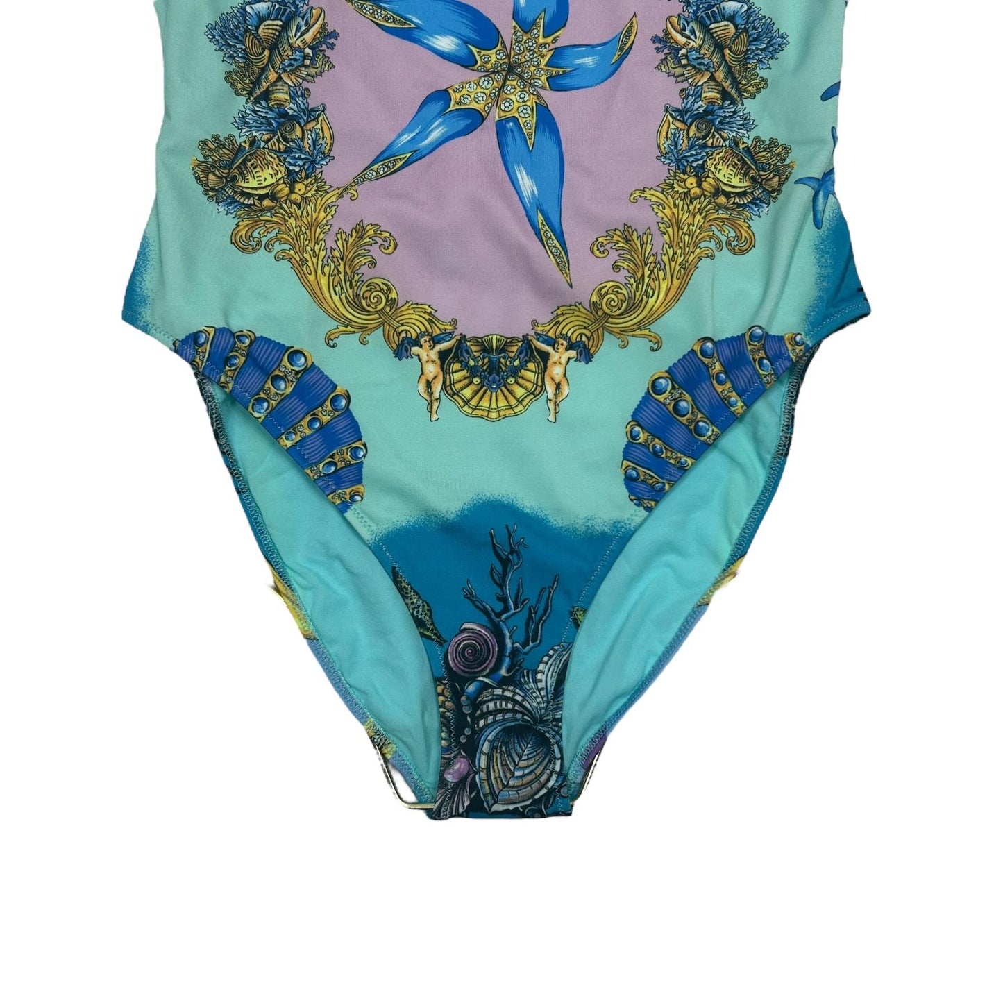 VERSACE Classic Print Scoop Neck Blue Swimsuit Size 3 Large NEW RRP 480