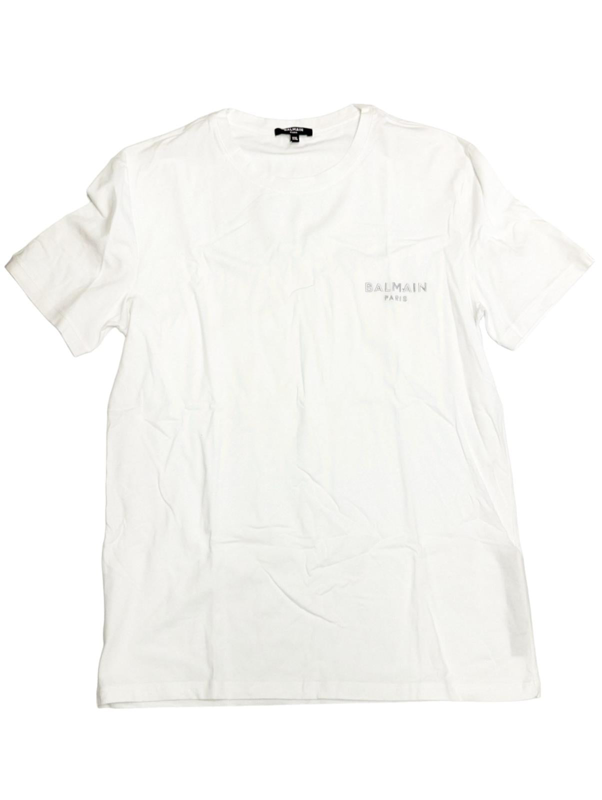 BALMAIN White T-Shirts Shiny Logo Short Sleeve Tee Top Size XXL NEW RRP 150