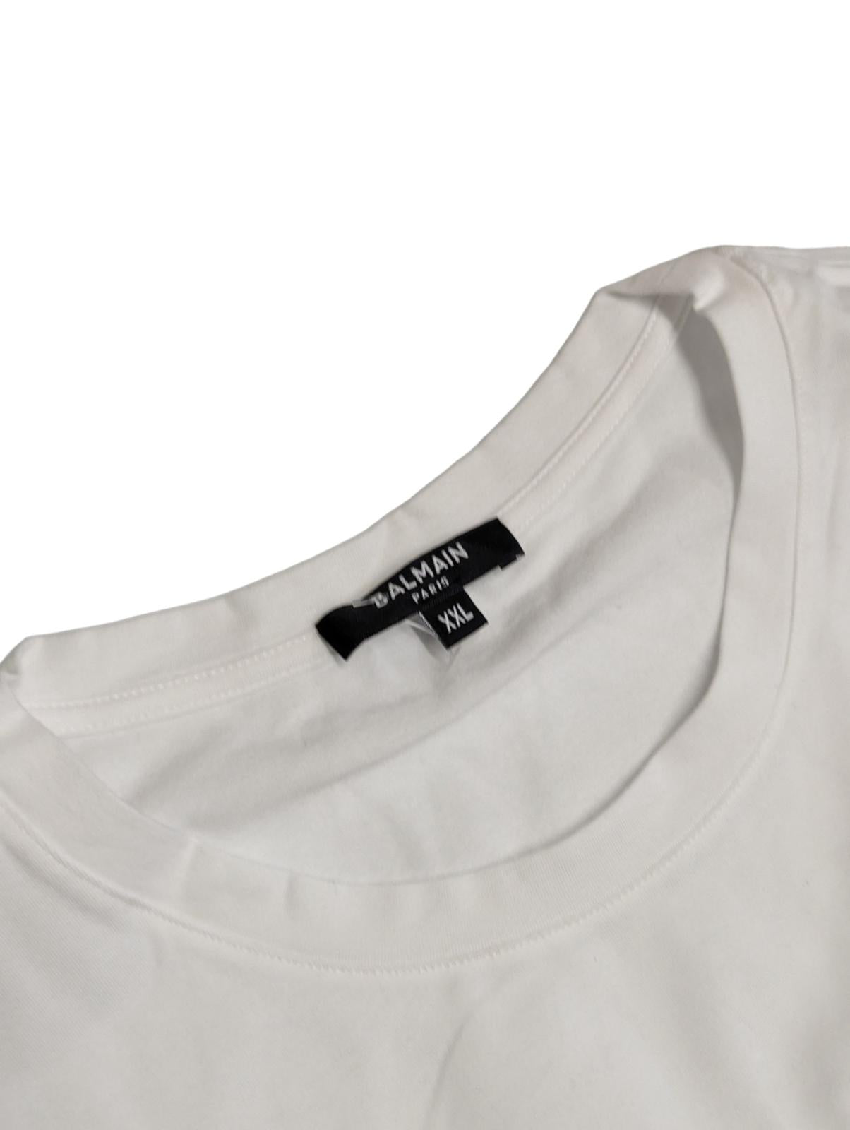 BALMAIN White T-Shirts Shiny Logo Short Sleeve Tee Top Size XXL NEW RRP 150