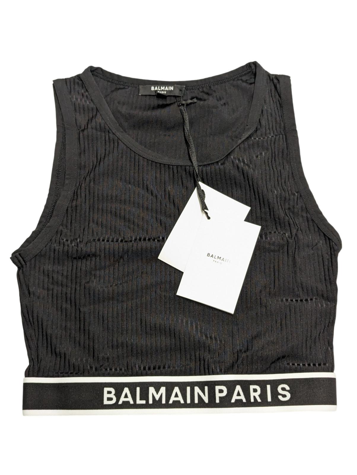 BALMAIN Black Performance Ribbed Waistband Vest Top Size UK14 NEW RRP 200