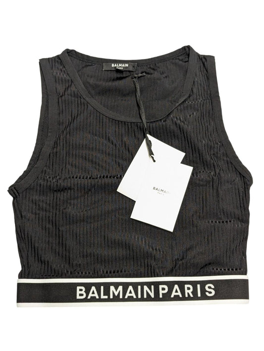 BALMAIN Black Performance Ribbed Waistband Vest Top Size UK14 NEW RRP 200