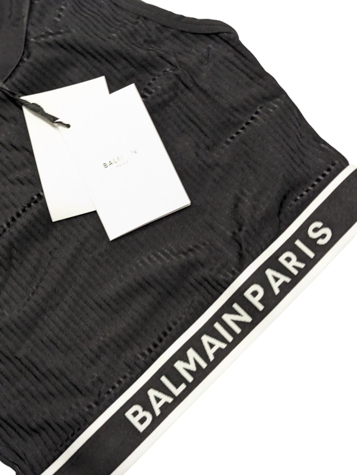 BALMAIN Black Performance Ribbed Waistband Vest Top Size UK14 NEW RRP 200