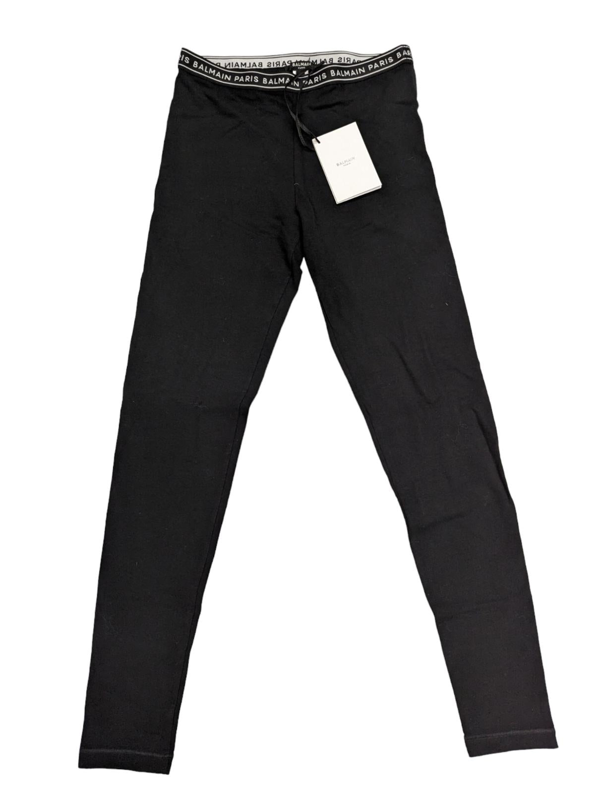 BALMAIN Black Performance Leggings Contrast Waistband Size UK 8 NEW RRP 220