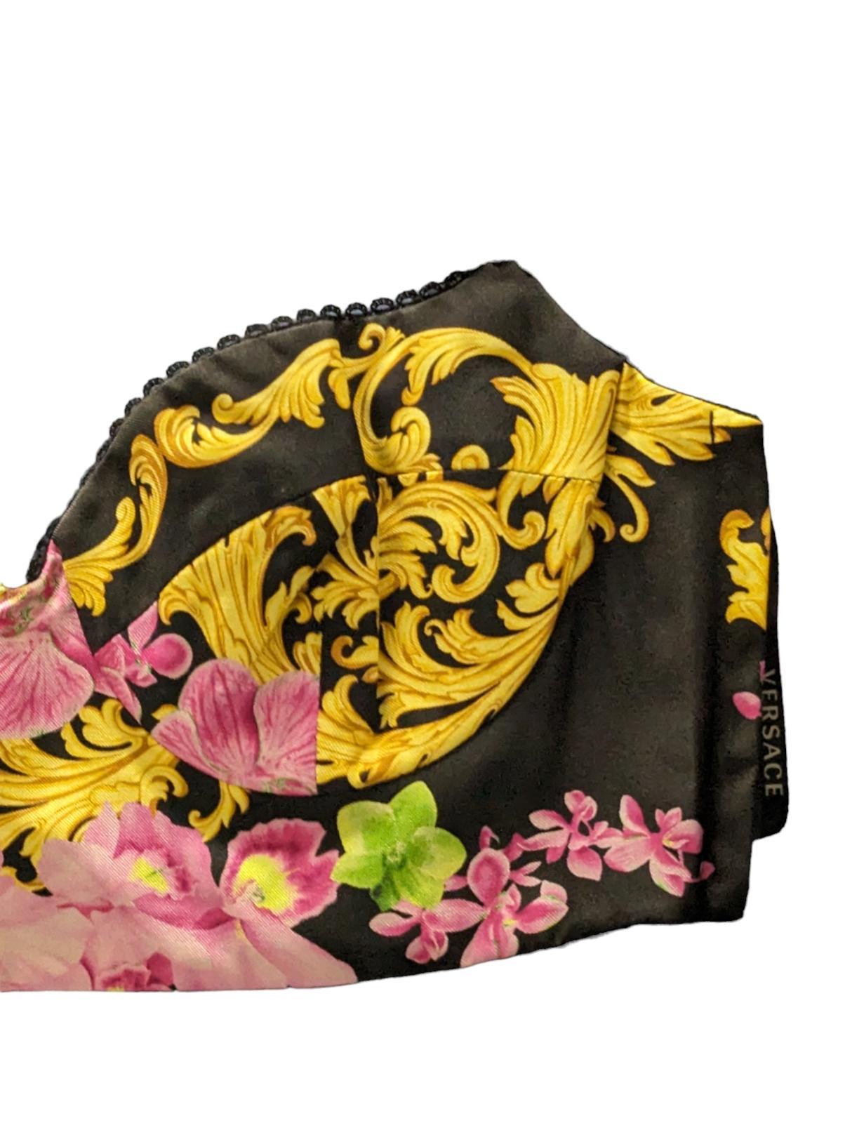 VERSACE Black Crop Top Lingerie Lace Flower Baroque Print Silk UK12 NEW RRP 740