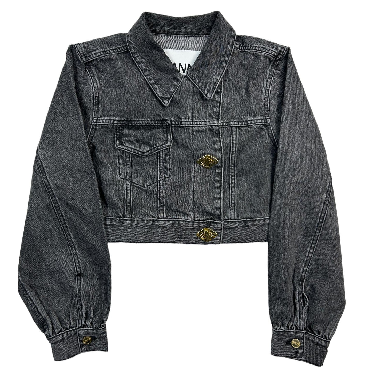 GANNI Cropped Denim Jacket 256 Sharkskin Grey Faded Wash EU38 UK10 NEW RRP 395