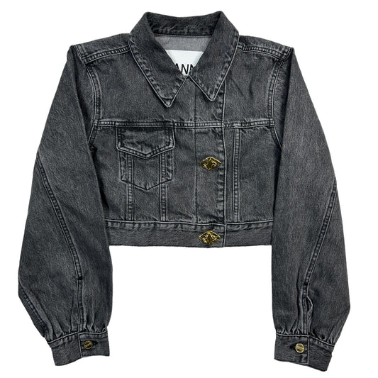GANNI Cropped Denim Jacket 256 Sharkskin Grey Faded Wash EU38 UK10 NEW RRP 395