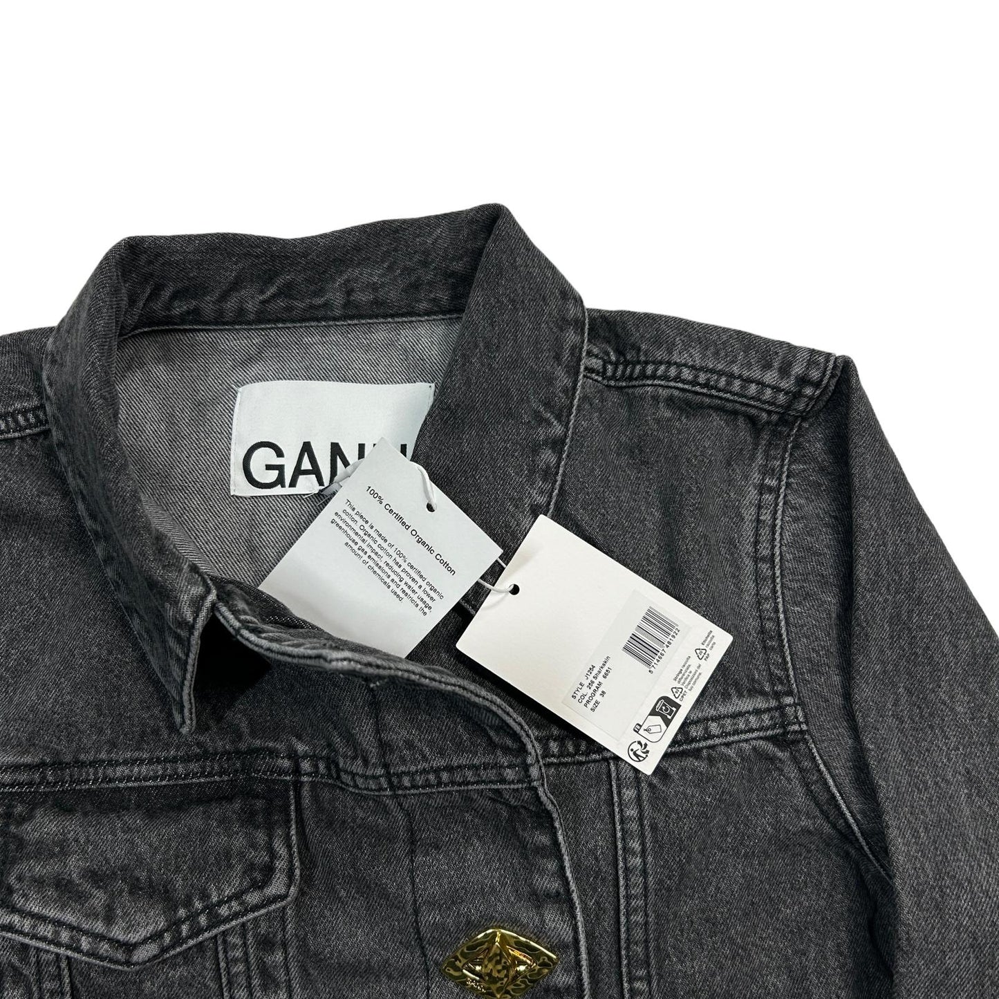 GANNI Cropped Denim Jacket 256 Sharkskin Grey Faded Wash EU38 UK10 NEW RRP 395