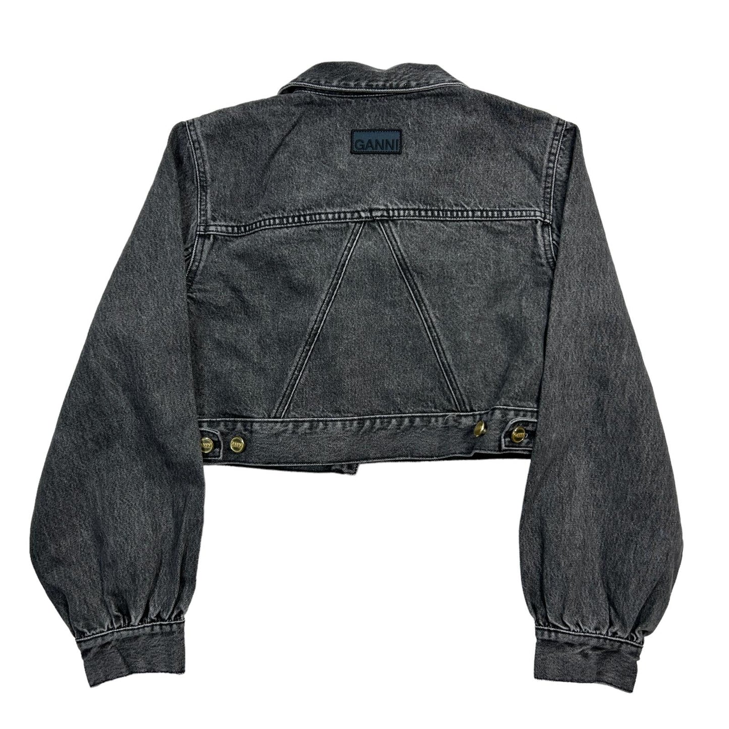 GANNI Cropped Denim Jacket 256 Sharkskin Grey Faded Wash EU38 UK10 NEW RRP 395