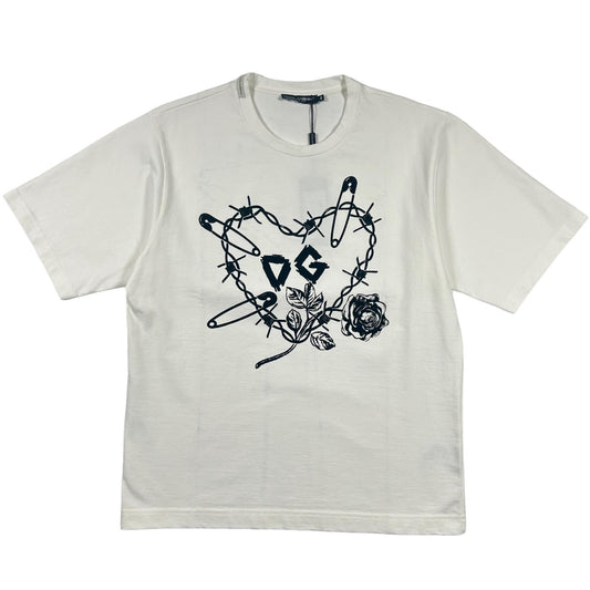 DOLCE & GABBANA White Heavy Cotton GD Heart Logo T-Shirt Size 46 NEW RRP 550