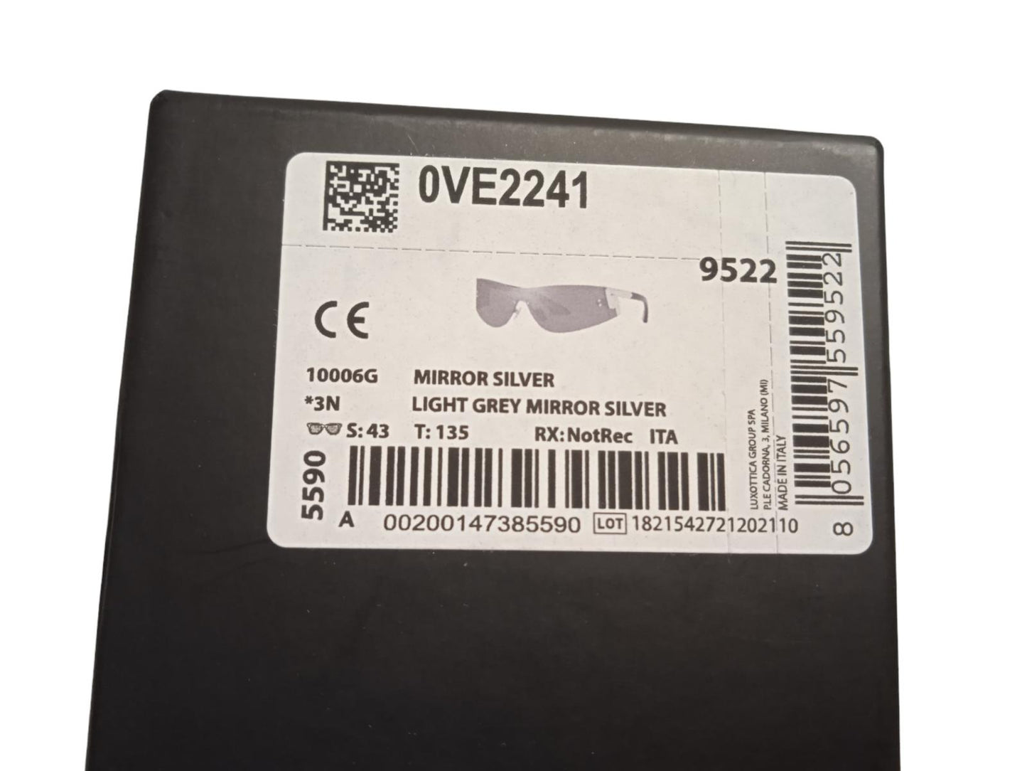 VERSACE Ladies VE2241 Light Grey Mirror Silver Rimless Sunglasses OS NEW RRP255