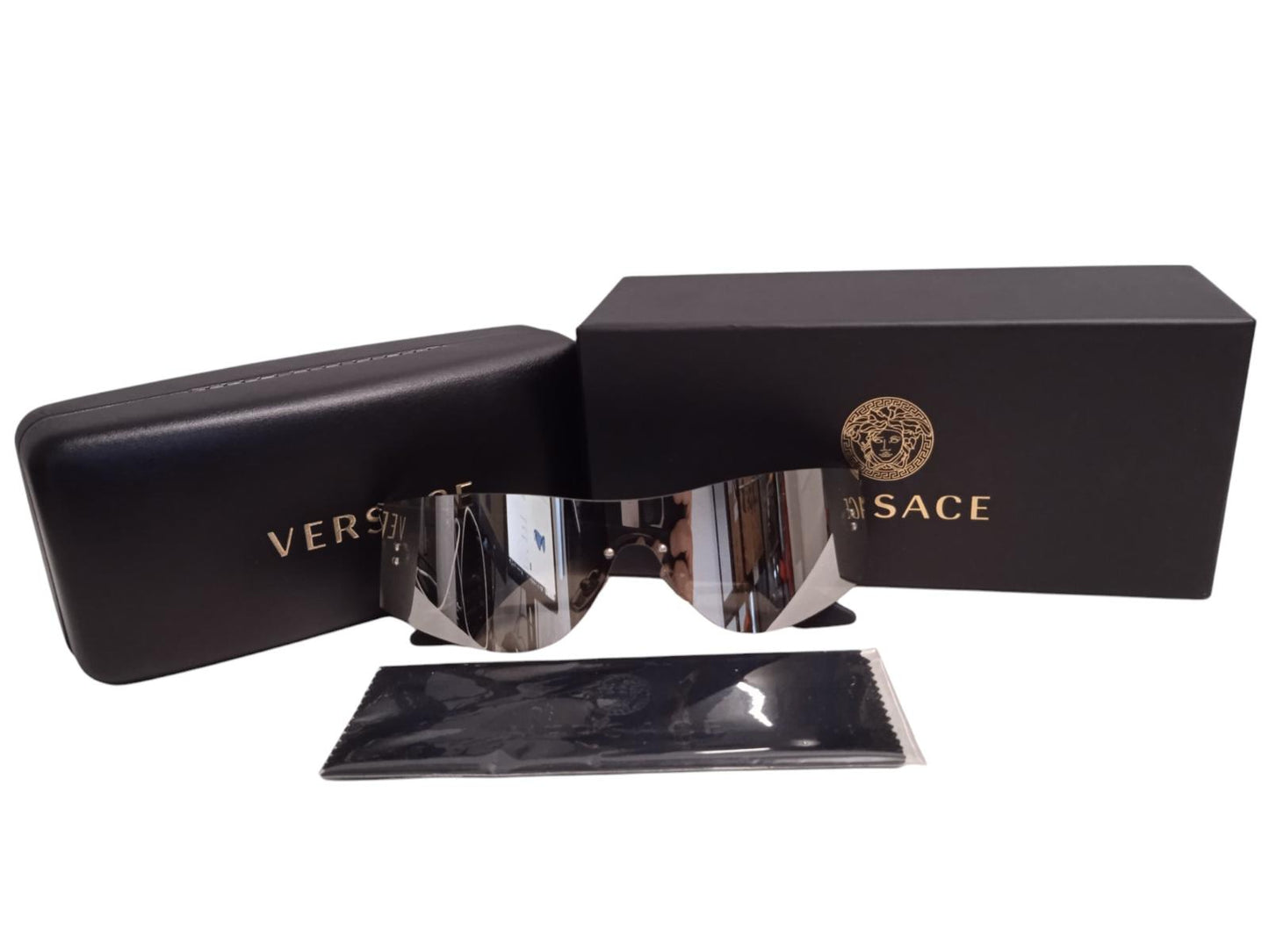 VERSACE Ladies VE2241 Light Grey Mirror Silver Rimless Sunglasses OS NEW RRP255