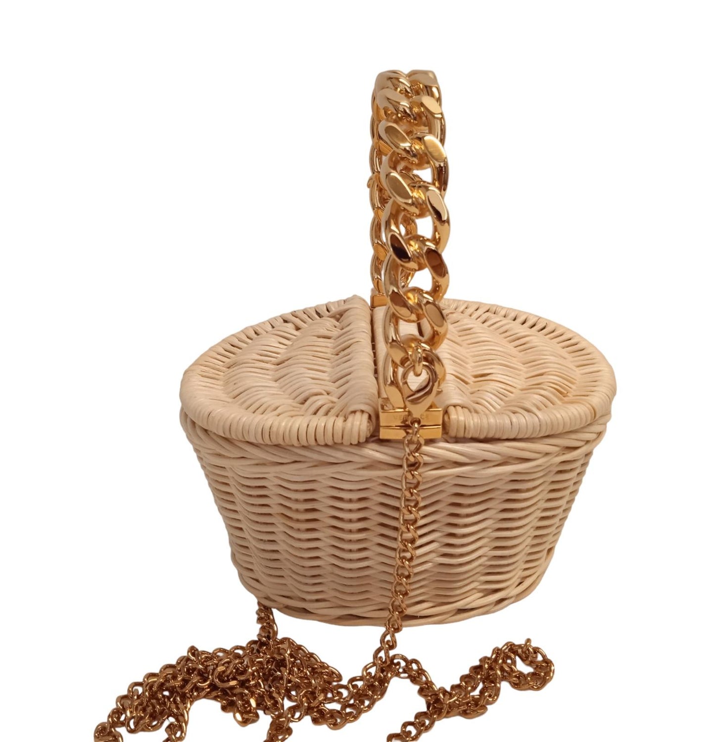 VERSACE Ladies Micro Basket Wood Chain Mini Hand Bag Wood/Gold NEW RRP940