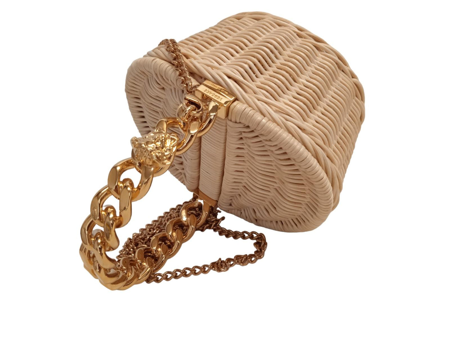 VERSACE Ladies Micro Basket Wood Chain Mini Hand Bag Wood/Gold NEW RRP940