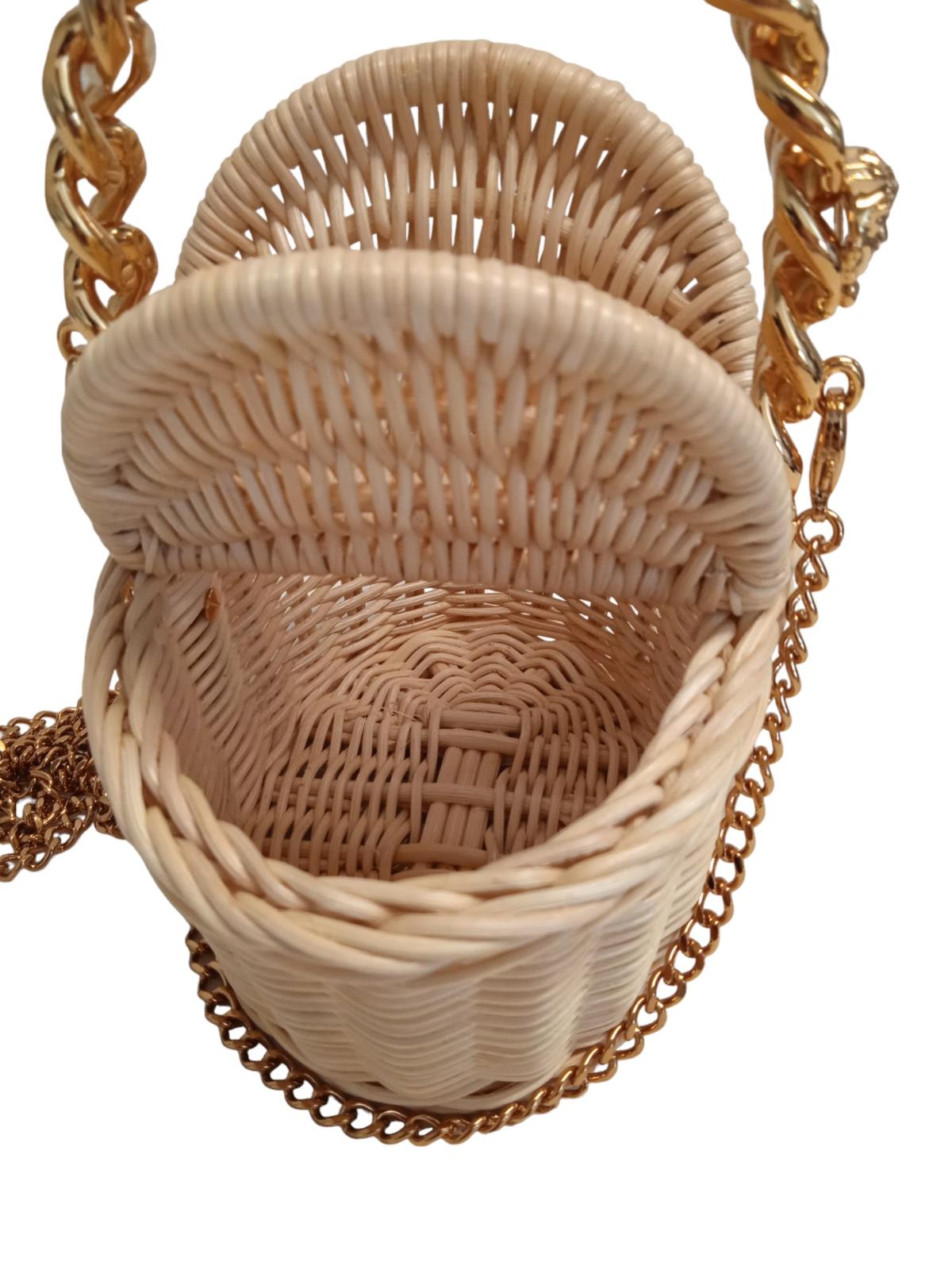 VERSACE Ladies Micro Basket Wood Chain Mini Hand Bag Wood/Gold NEW RRP940