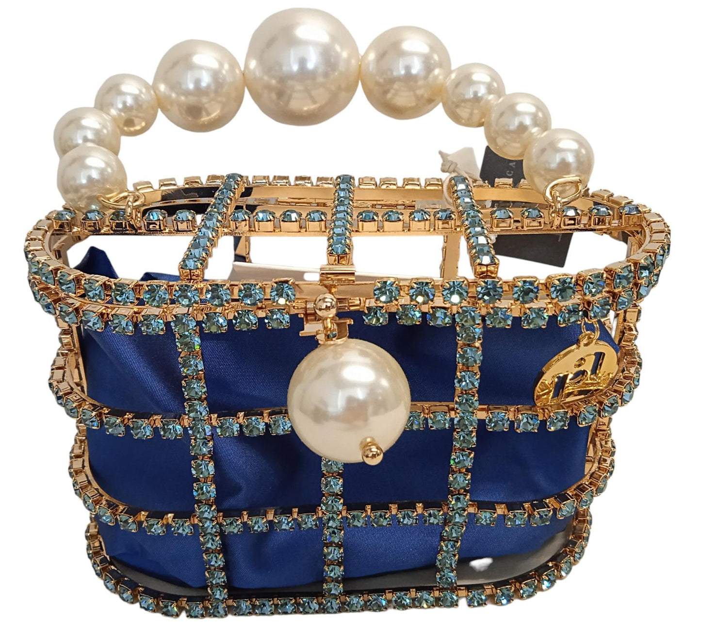ROSANTICA Ladies Holli Crystal & Faux Pearl Top Handle Bag Blue Multi NEW RRP815