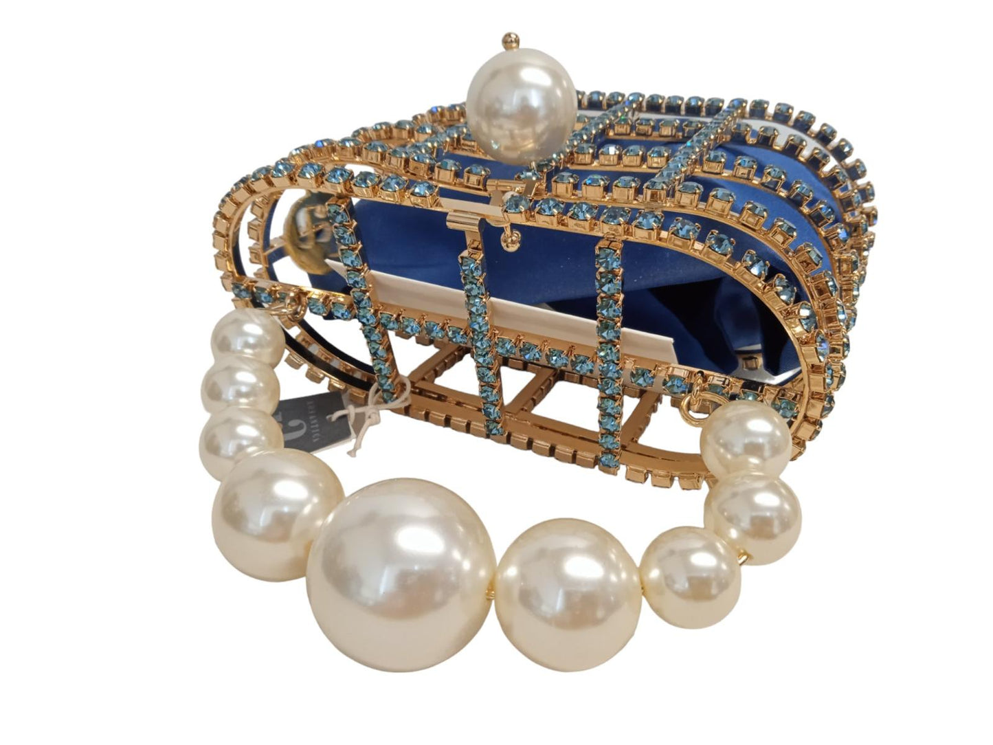 ROSANTICA Ladies Holli Crystal & Faux Pearl Top Handle Bag Blue Multi NEW RRP815