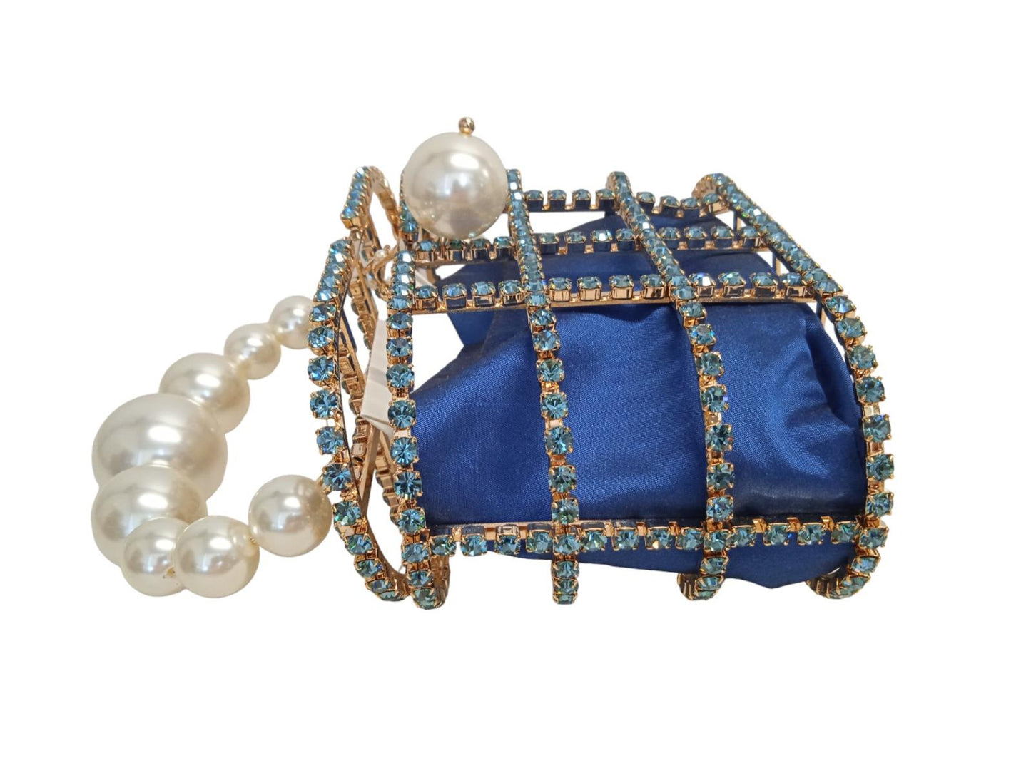 ROSANTICA Ladies Holli Crystal & Faux Pearl Top Handle Bag Blue Multi NEW RRP815