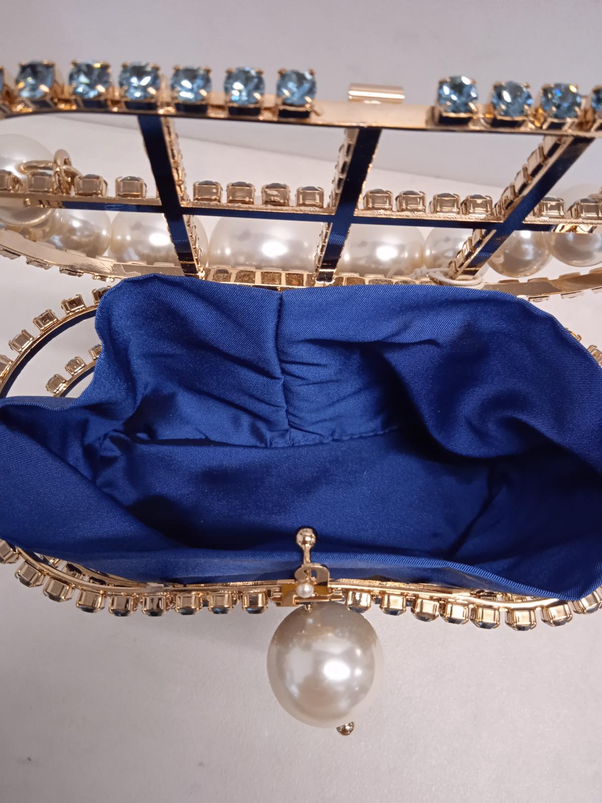 ROSANTICA Ladies Holli Crystal & Faux Pearl Top Handle Bag Blue Multi NEW RRP815