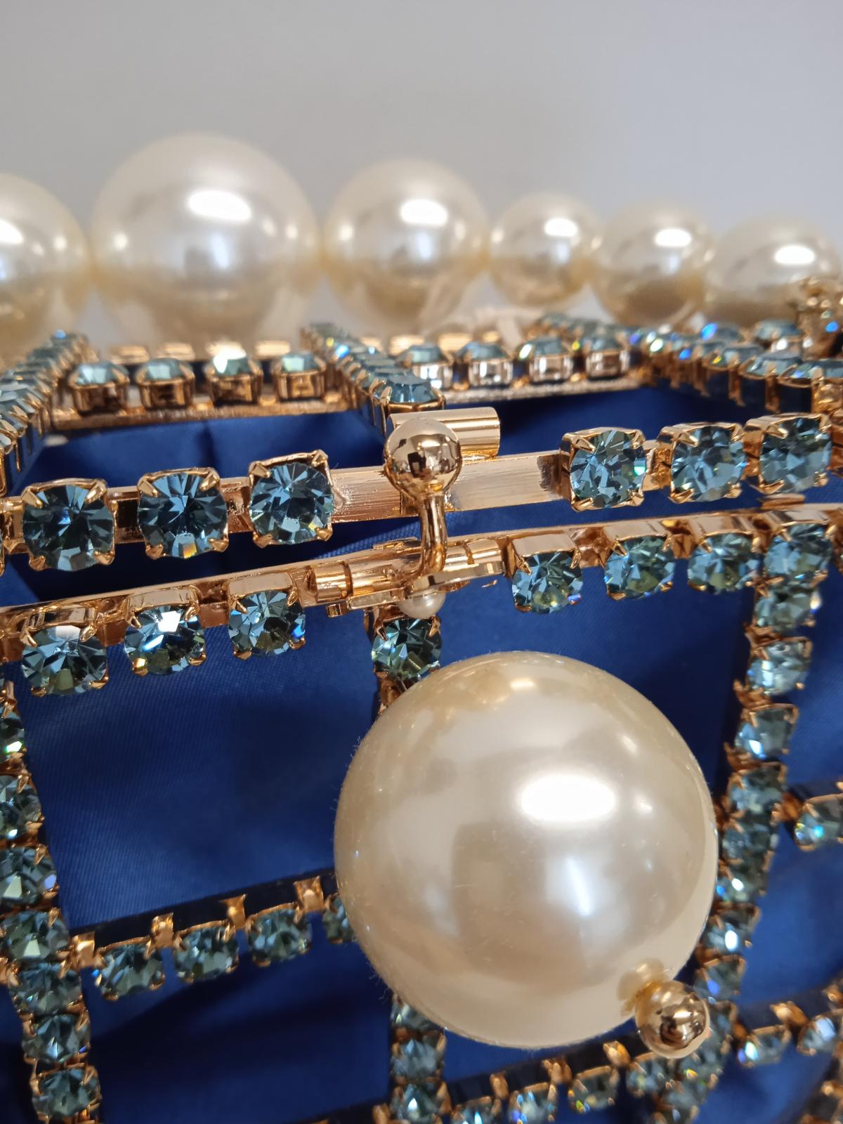 ROSANTICA Ladies Holli Crystal & Faux Pearl Top Handle Bag Blue Multi NEW RRP815