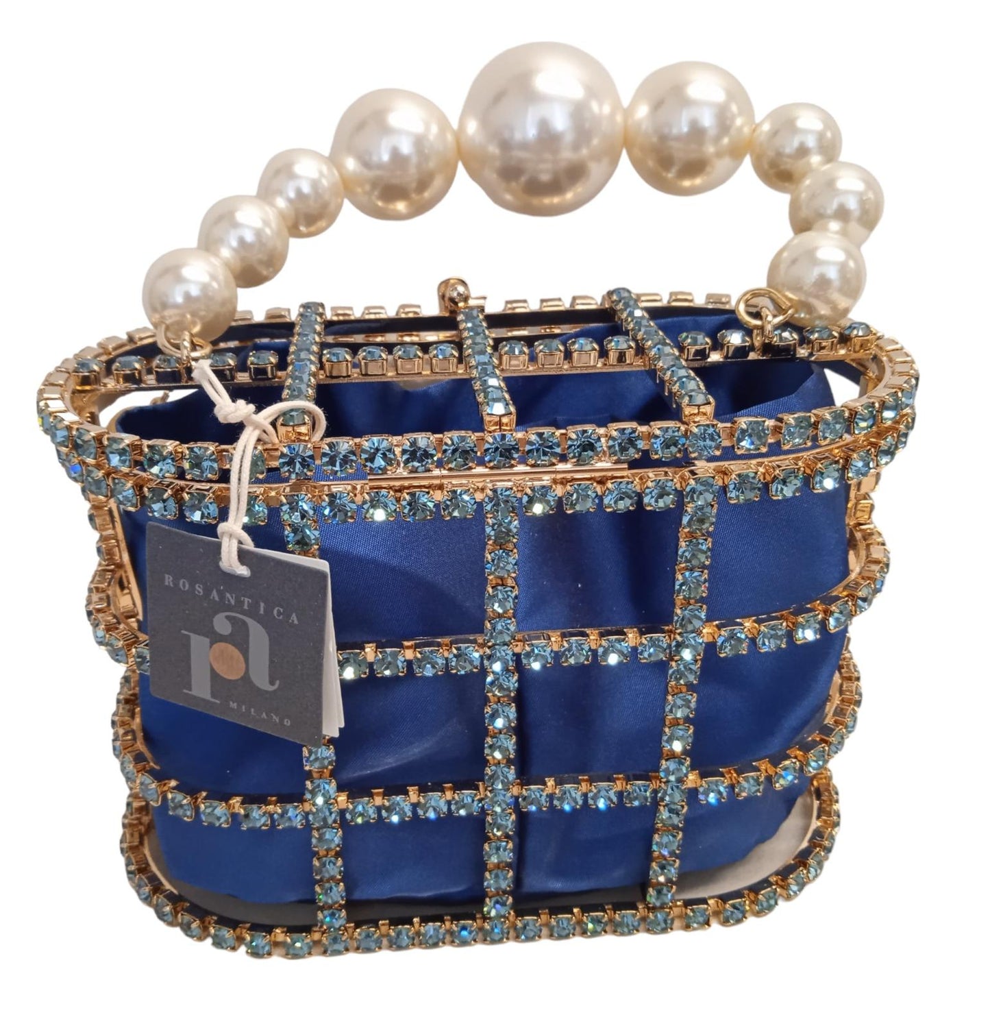 ROSANTICA Ladies Holli Crystal & Faux Pearl Handle Bag Blue Multi NEW RRP815