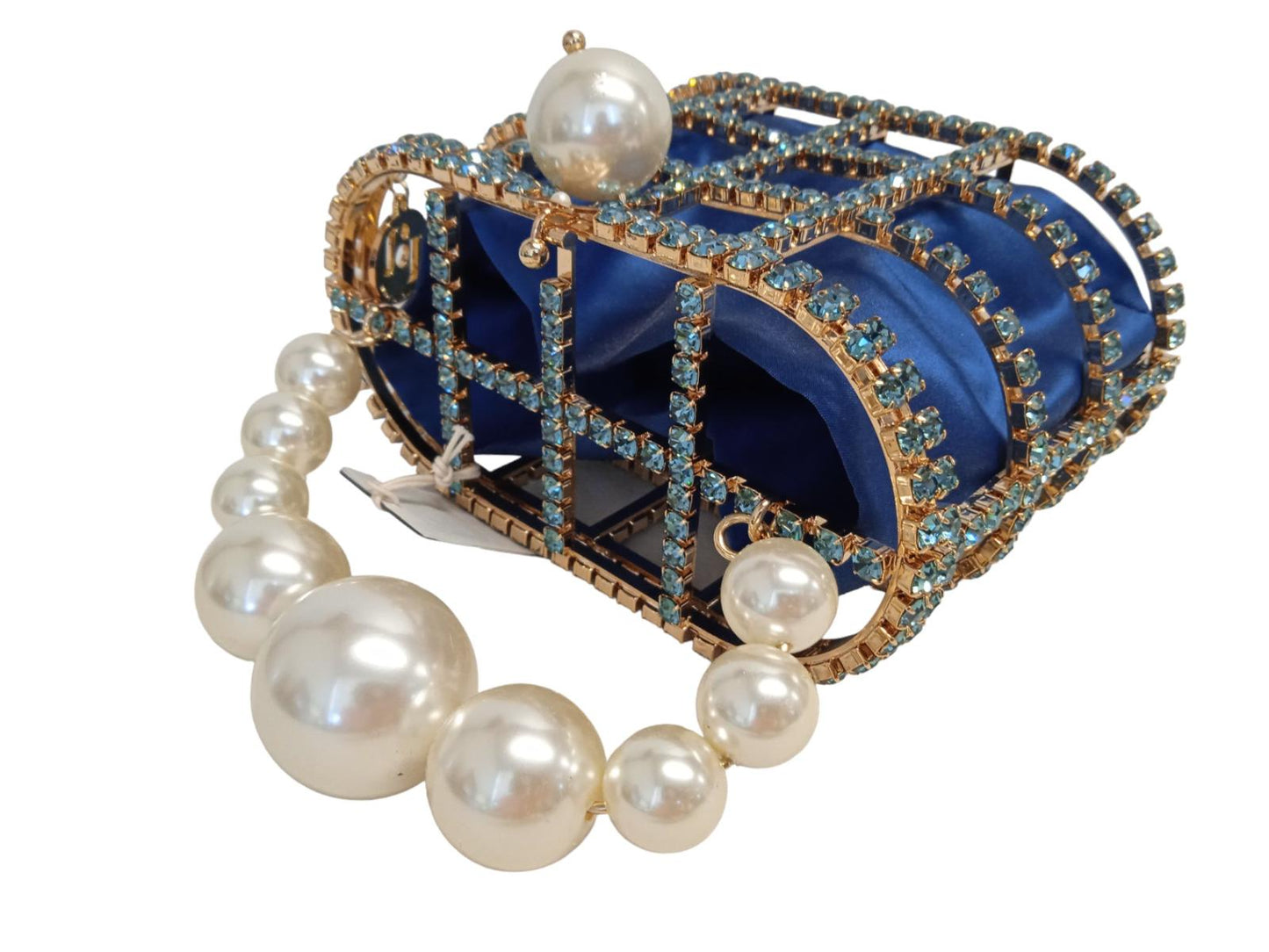 ROSANTICA Ladies Holli Crystal & Faux Pearl Handle Bag Blue Multi NEW RRP815
