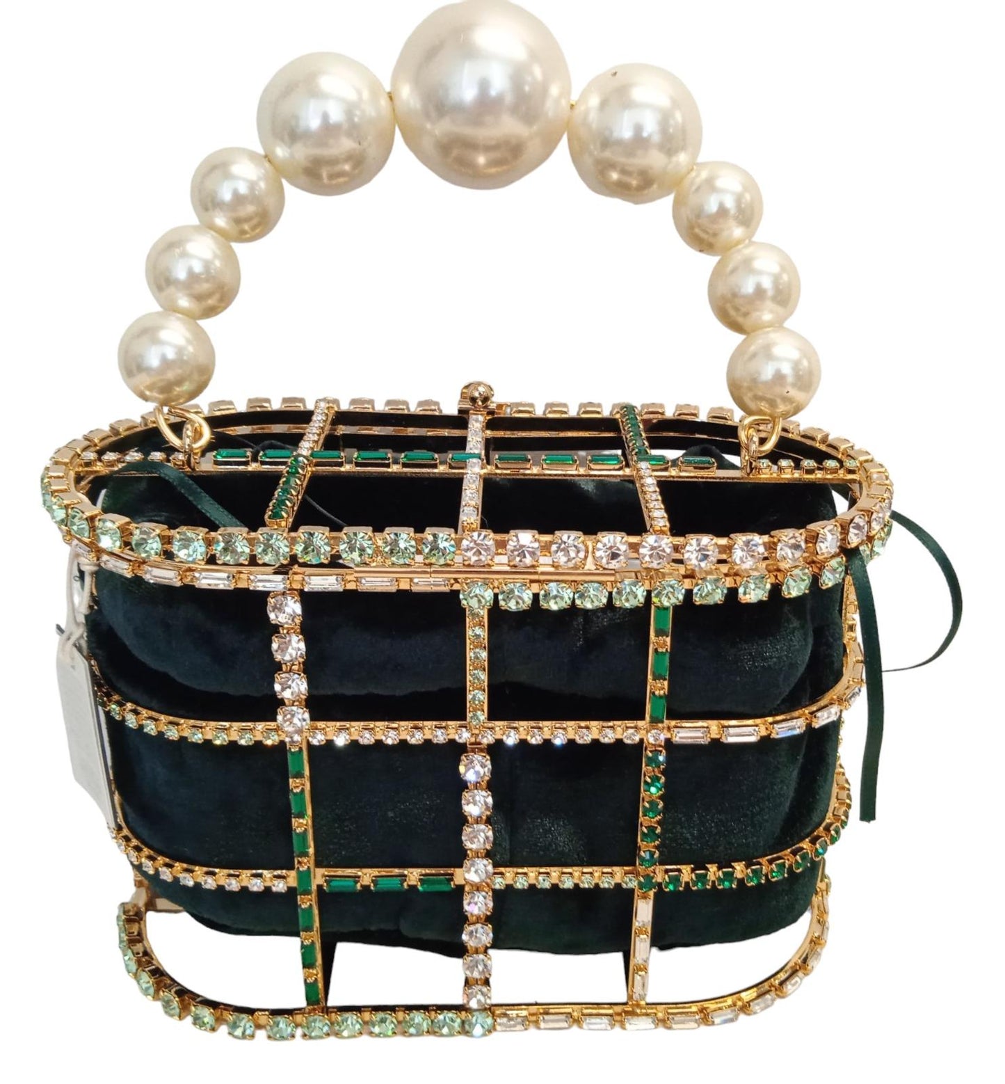 ROSANTICA Ladies Holli Velluto Green Crystal & Faux Pearl Handle Bag NEW RRP860