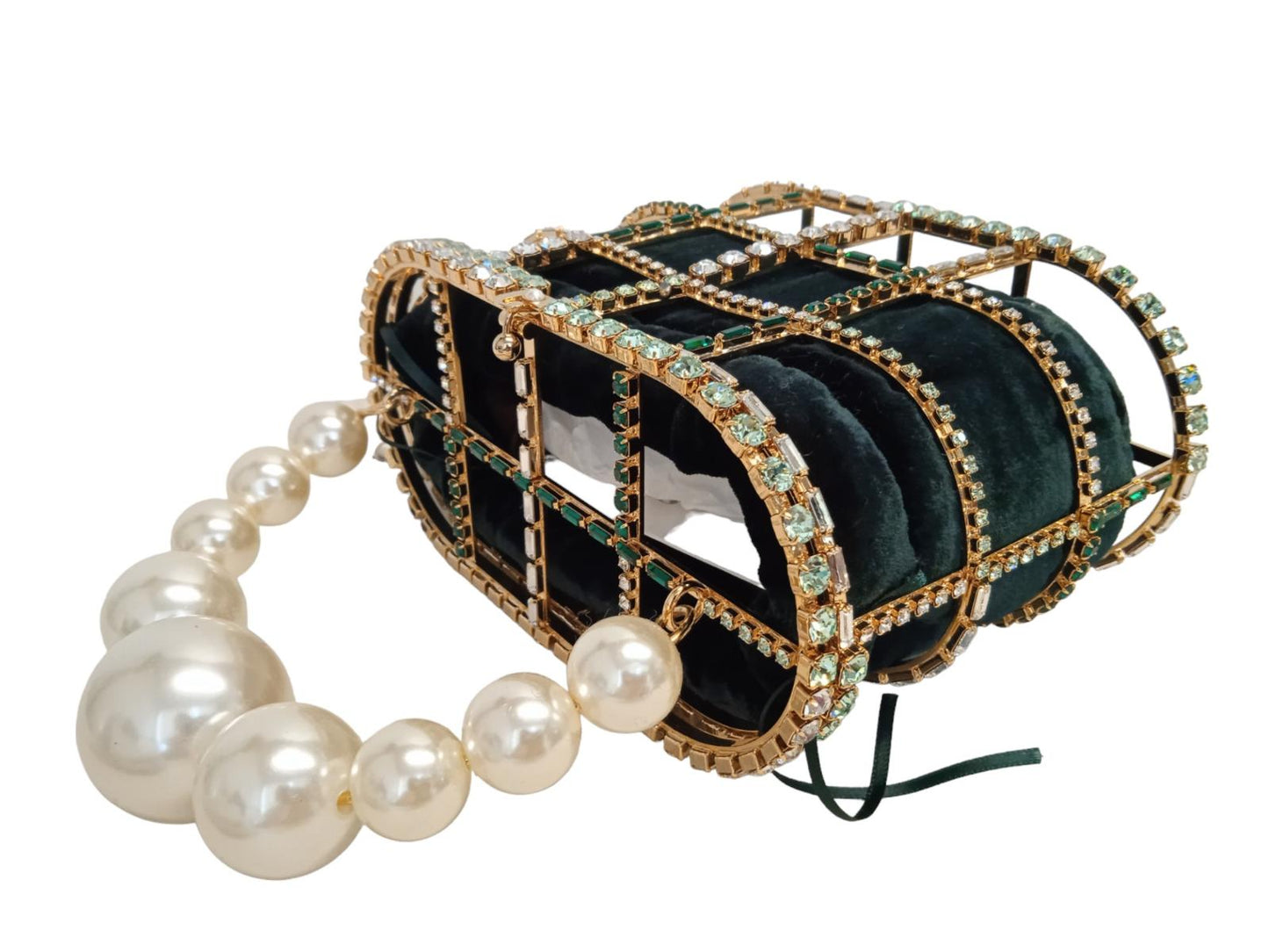 ROSANTICA Ladies Holli Velluto Green Crystal & Faux Pearl Handle Bag NEW RRP860