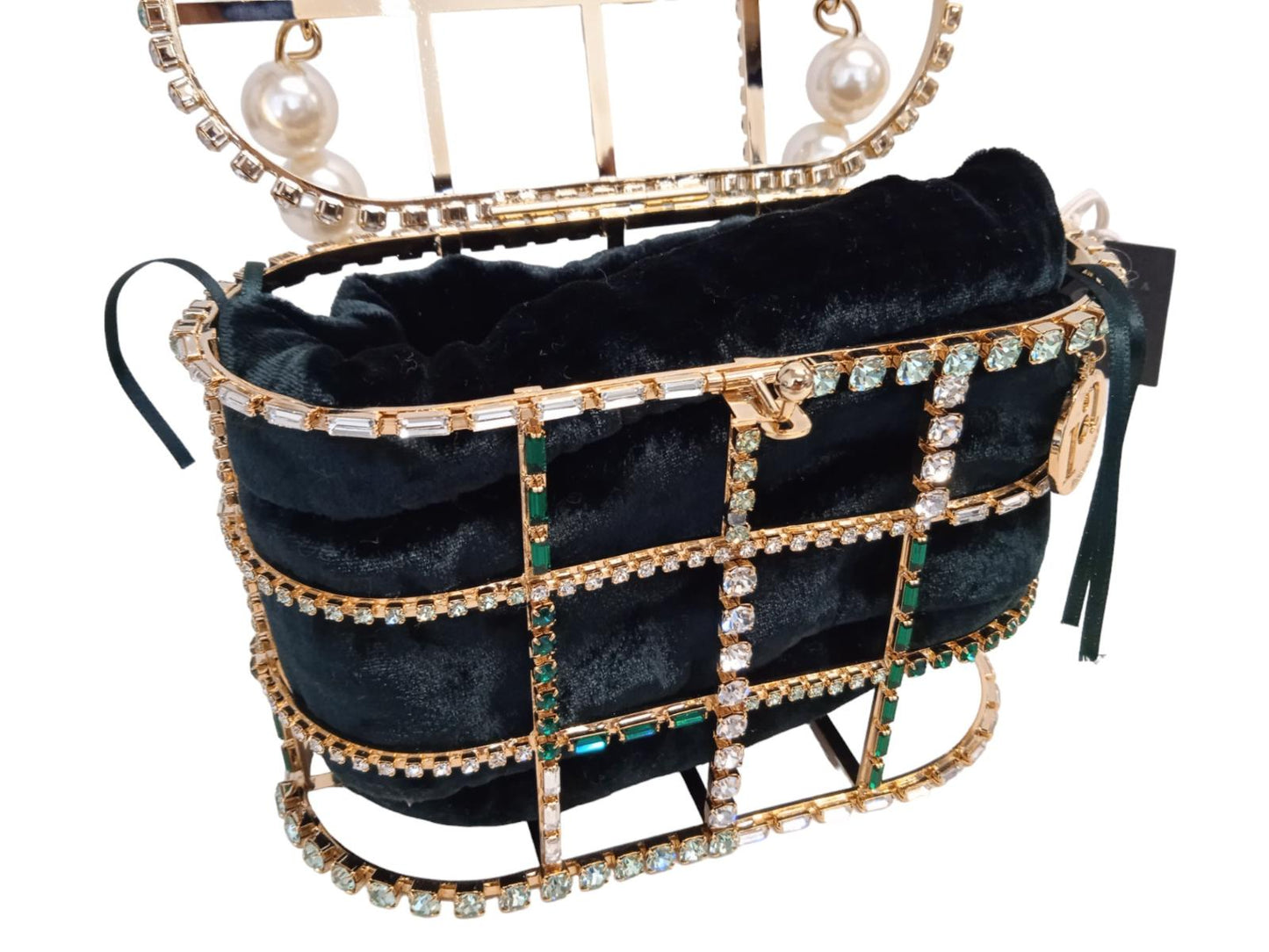 ROSANTICA Ladies Holli Velluto Green Crystal & Faux Pearl Handle Bag NEW RRP860